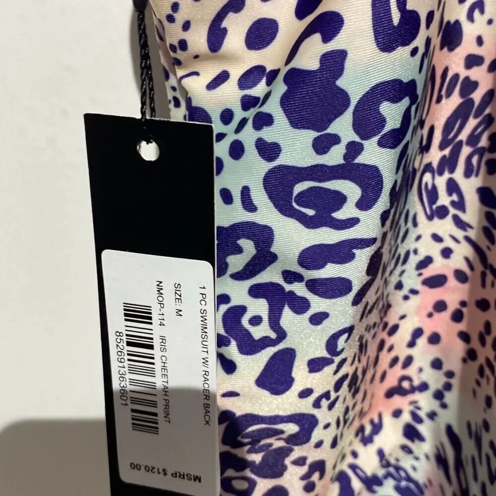 Nicole Miller Studio Iris Cheetah Print Racerback One Piece Swimsuit NMOP-114‎ M